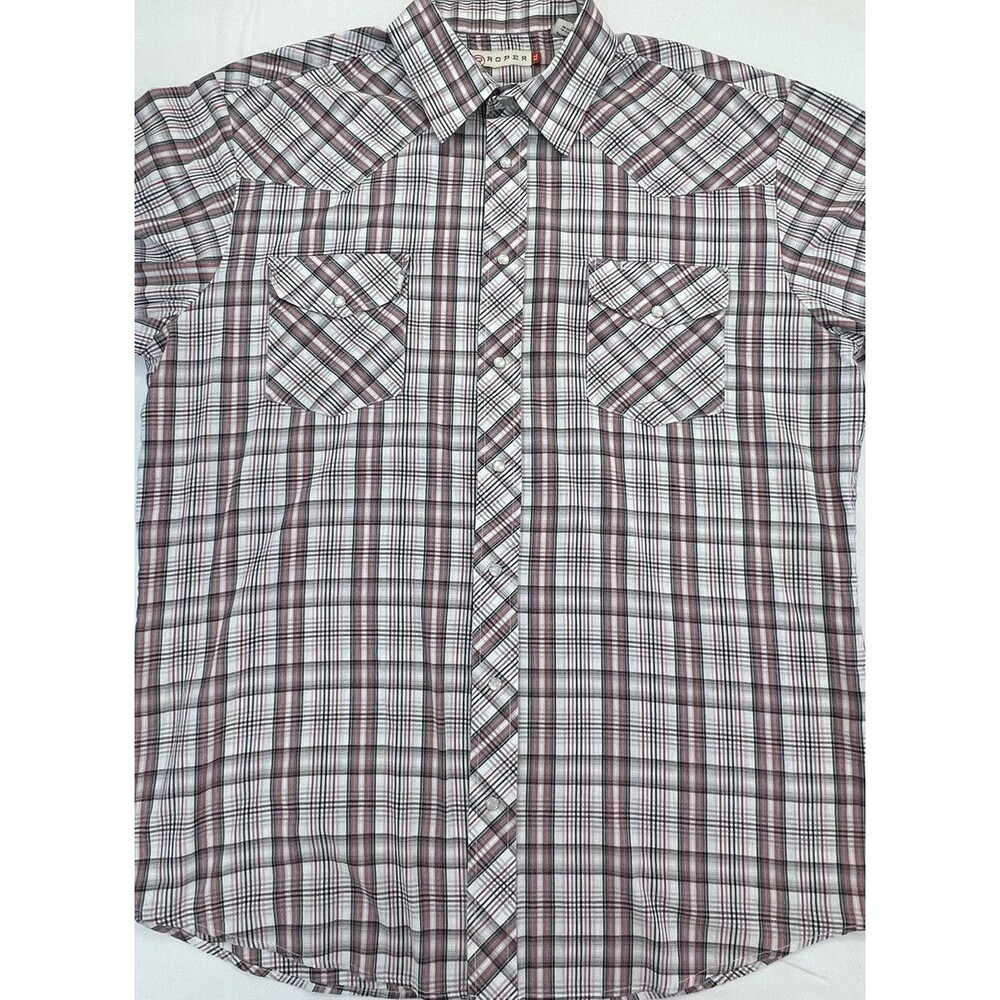 Roper Mens Plaid Short Sleeve Western Style Pearl Snap Shirt Size XL